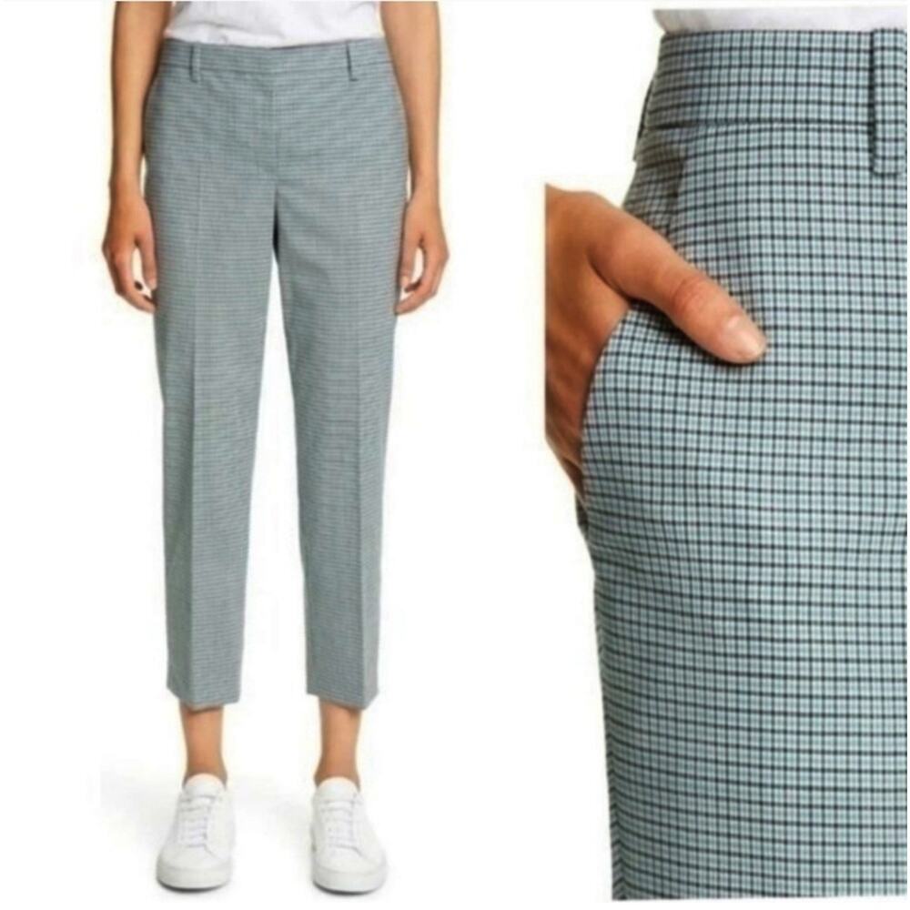 Theory Treeca 4 Blue Multi Plaid Windham Wool Blend Crop Trouser Size 8 NWOT